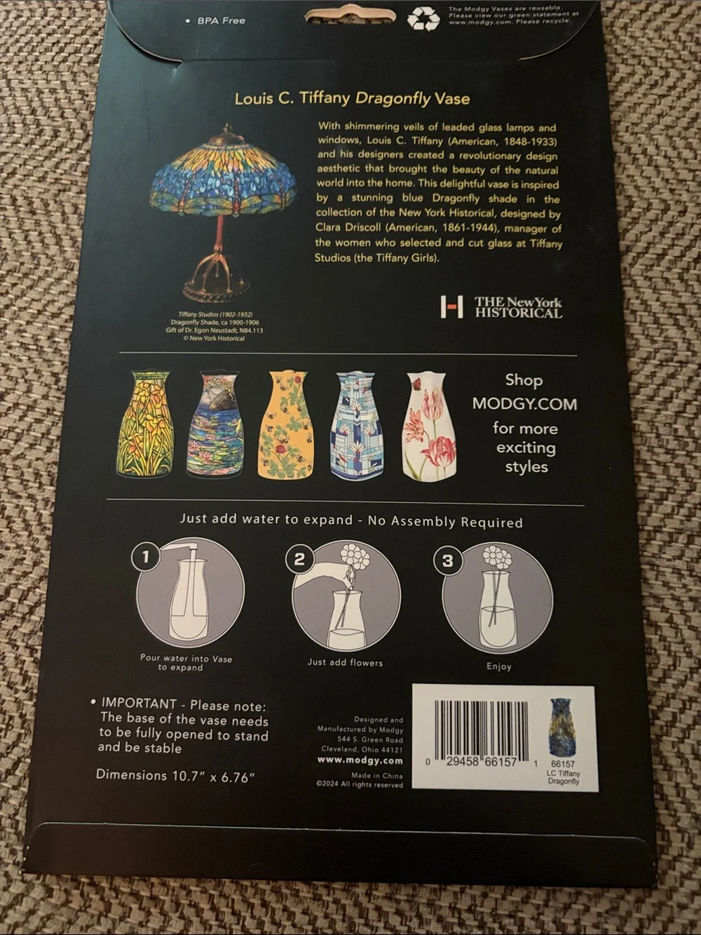 NEW Modgy Louis C. Tiffany Dragonfly Expandable Reusable Vase